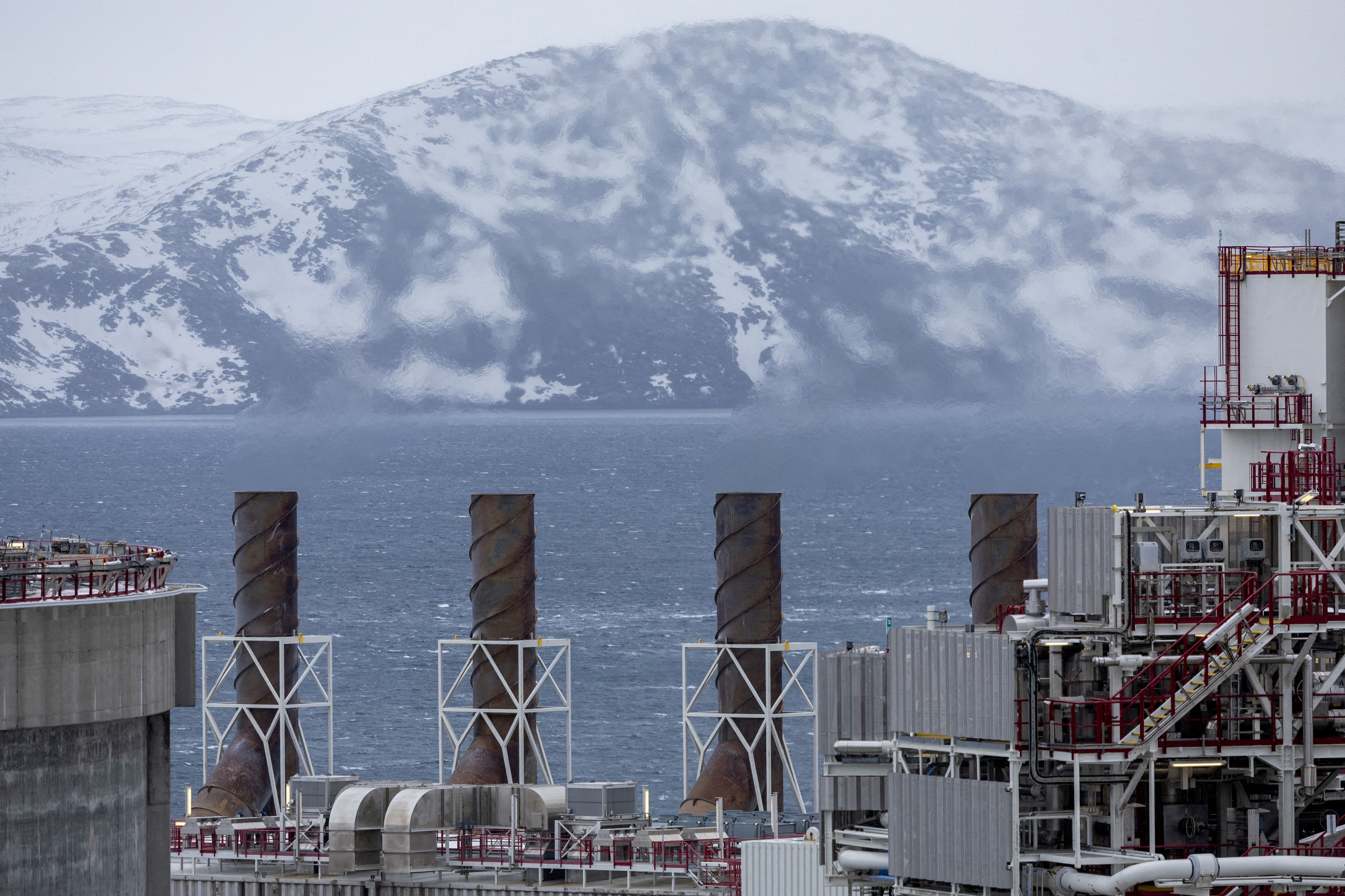 Emissions are seen from chimneys at Western Europe’s largest liquefied natural gas plant.