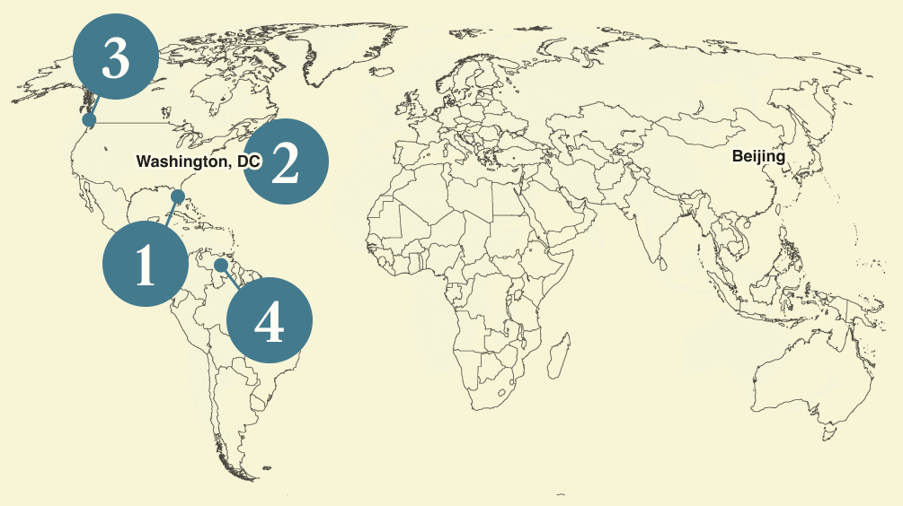 A numbered map of the world.