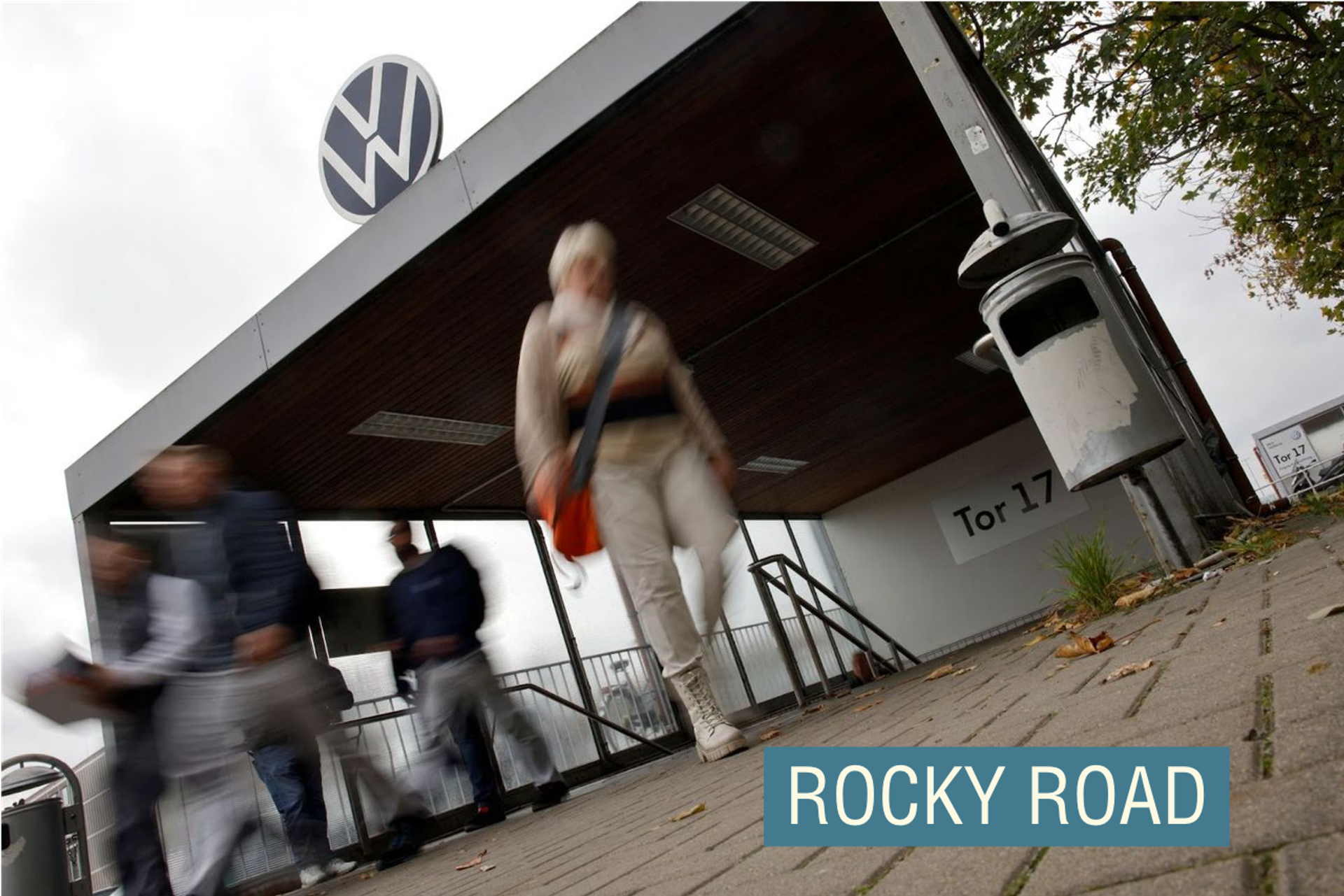 Employees walking out of the Volkswagon’s headquarters in Wolfsburg.