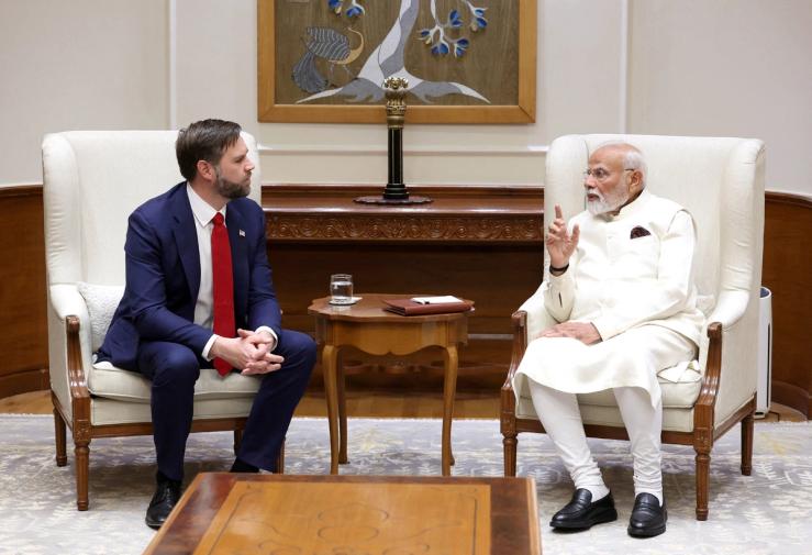 India’s Prime Minister Narendra Modi meets US Vice President JD Vance at his residence in New Delhi.