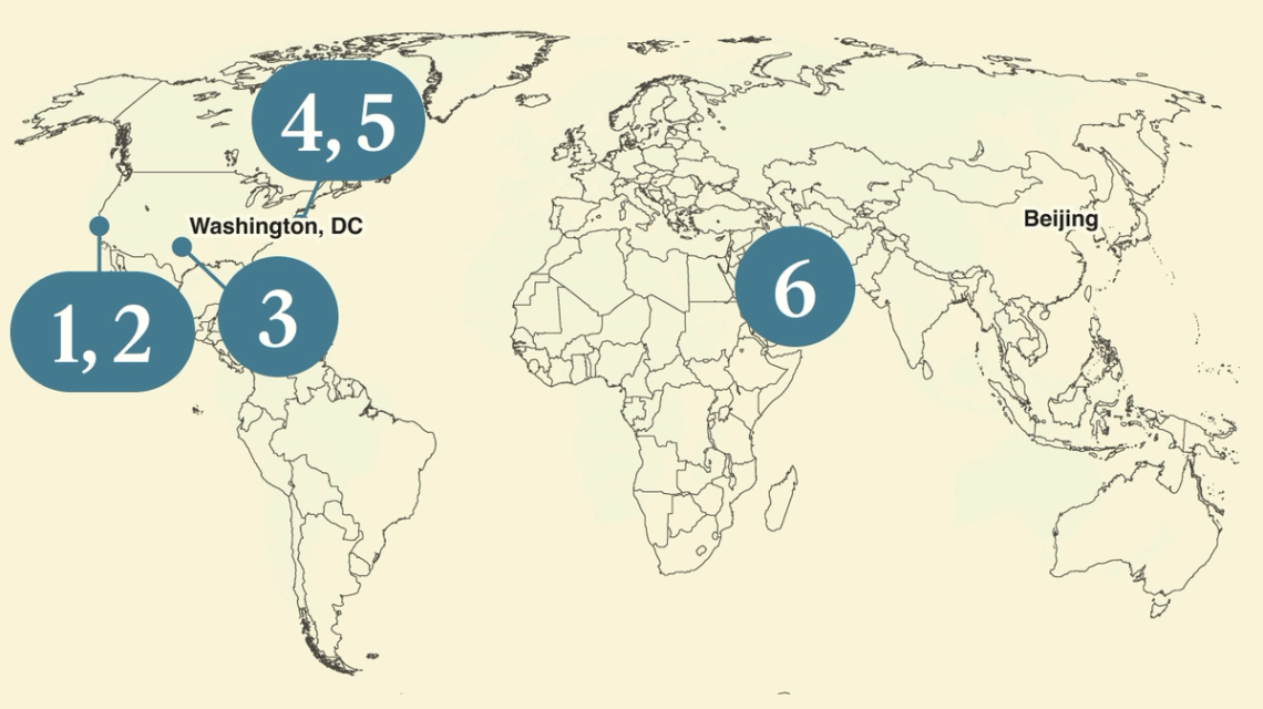 A map of the world with numbers.