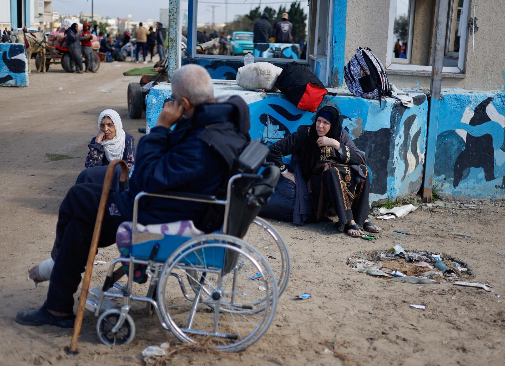 Palestinian patients rest as they arrive in Rafah after they were evacuated from Nasser Hospital in Khan Younis due to the Israeli ground operation on Feb. 15, 2024.