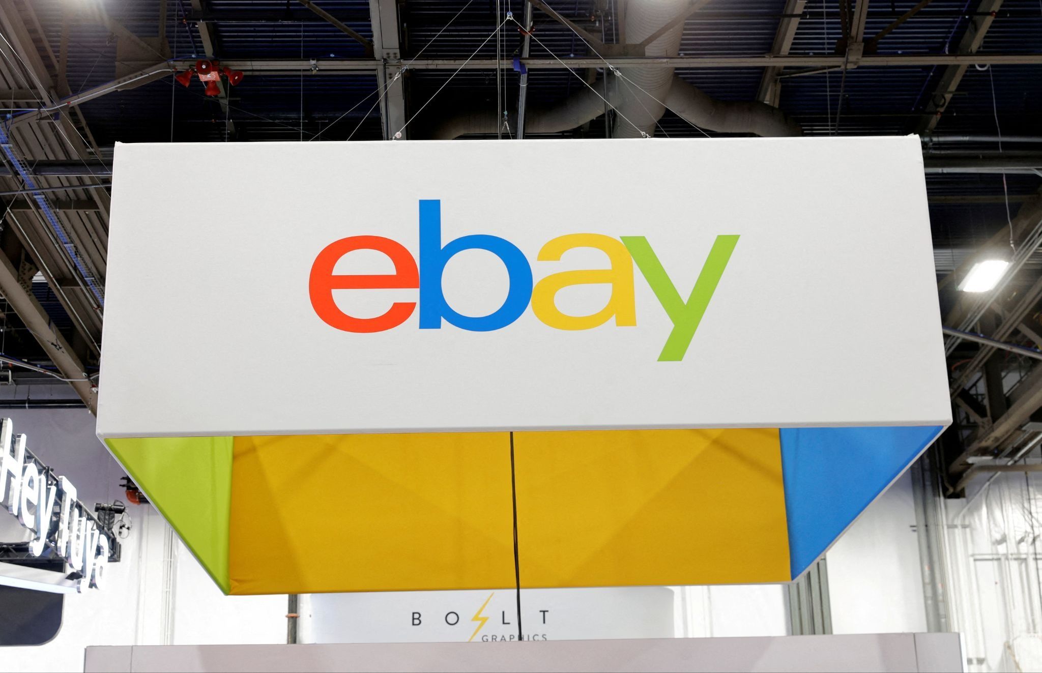 The eBay logo is displayed at the eBay booth during CES 2026. 