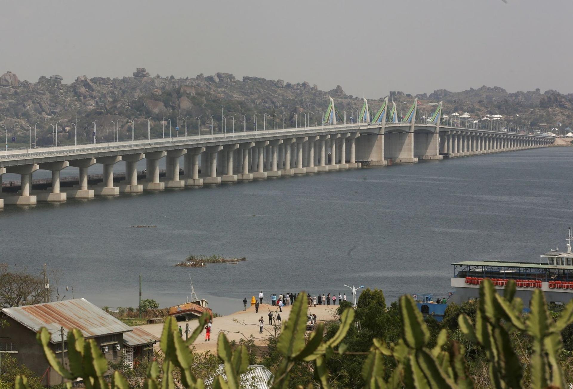 A general view shows the 3.2 Kilometre Kigongo–Busisi Bridge, named John Pombe Magufuli Bridge that crosses the southern end of Lake Victoria at a cost of approximately $300 million, in Mwanza, Tanzania.