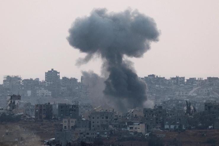 Smoke rises from Gaza after an Israeli airstrike, as seen from Israel, May 3, 2025.