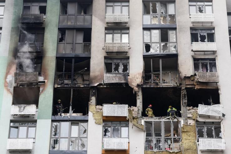 Aftermath of a Russian drone strike in Kyiv.