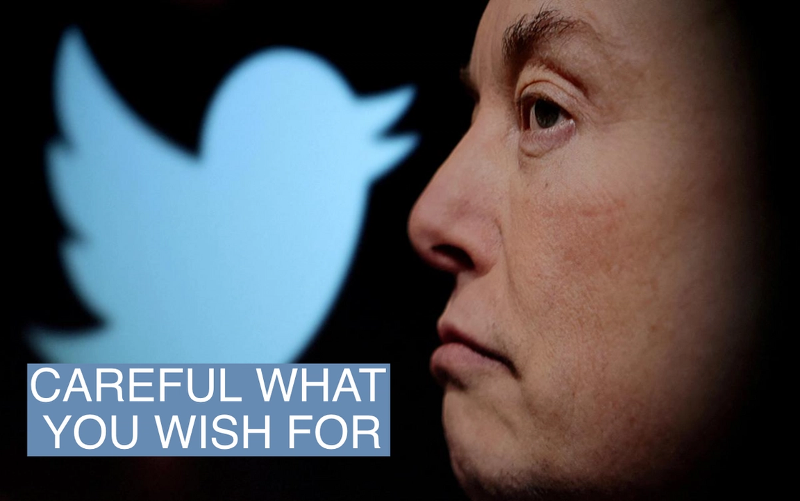 An image of Elon Musk and the Twitter logo. 
