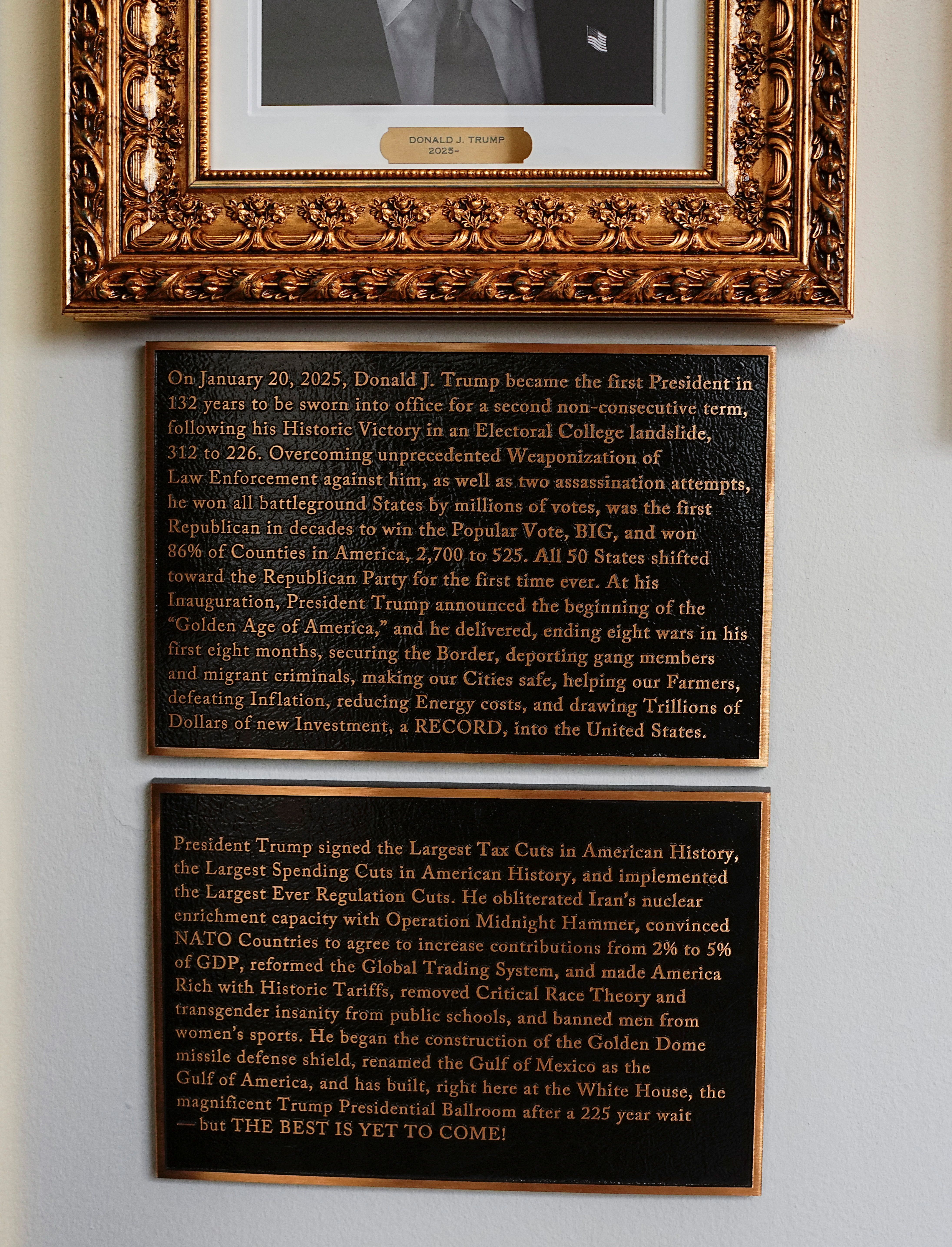 A plaque dedicated to U.S. President Donald Trump at the “Presidential Walk of Fame”