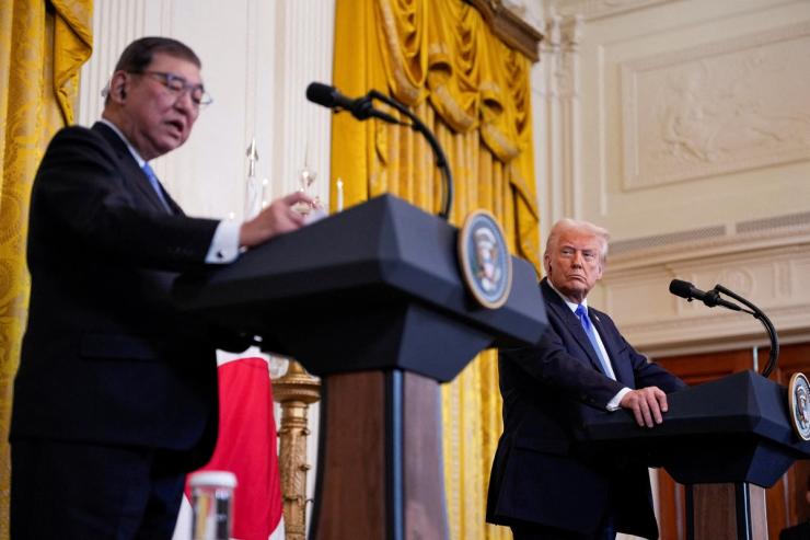 US President Donald Trump holds a joint press conference with Japanese Prime Minister Shigeru Ishiba