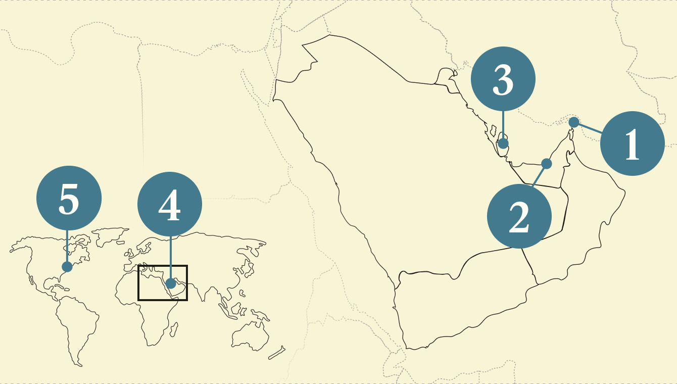 A numbered map of the Gulf region.