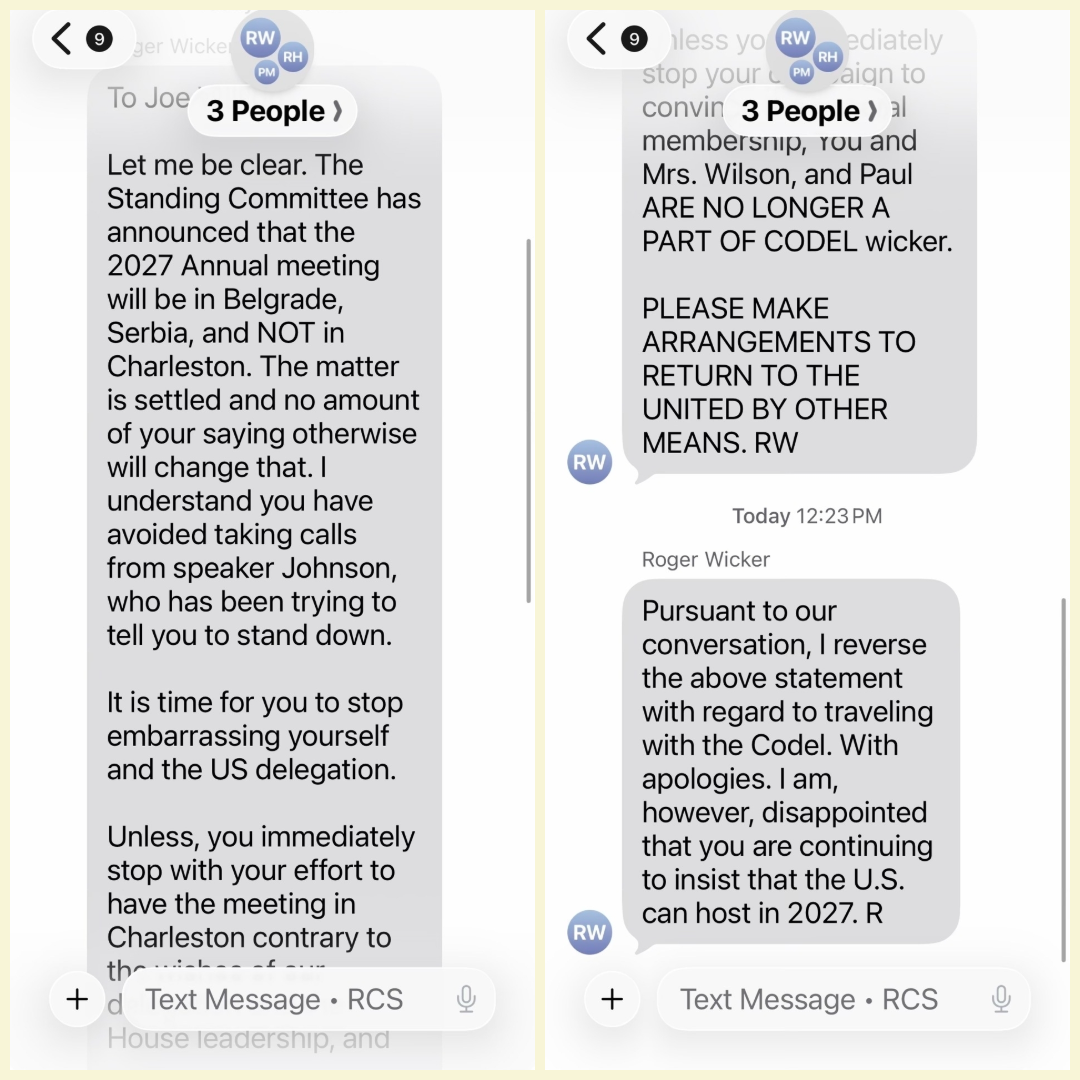 Screenshots of texts from Roger Wicker