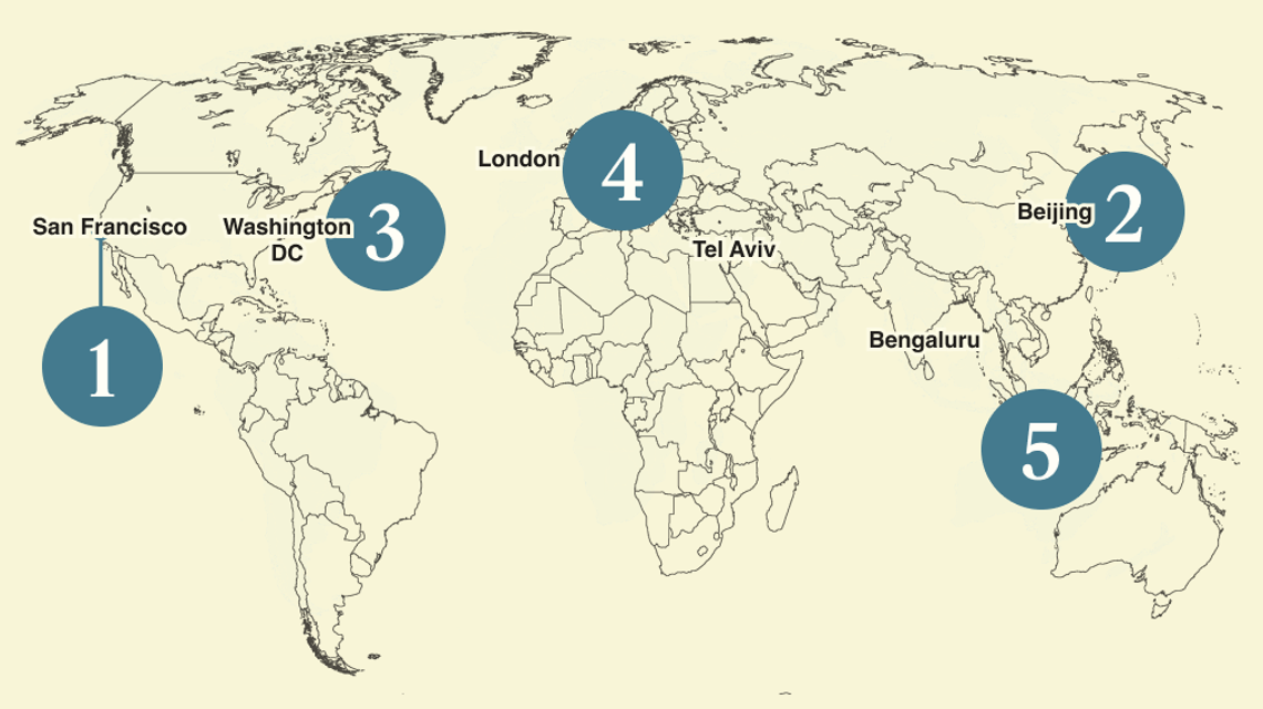 A numbered map of the world.