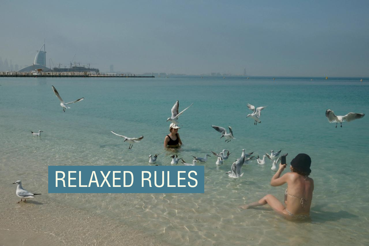 People relax at the Kite Beach, after an Iranian attack, following United States and Israel strikes on Iran, in Dubai.