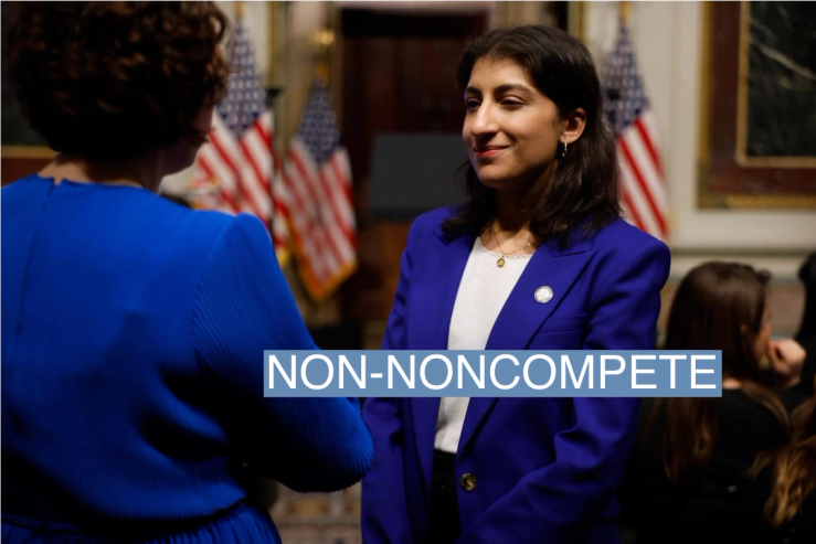 Federal Trade Commission Chair Lina Khan talks with guests during an event on April 3, 2024.