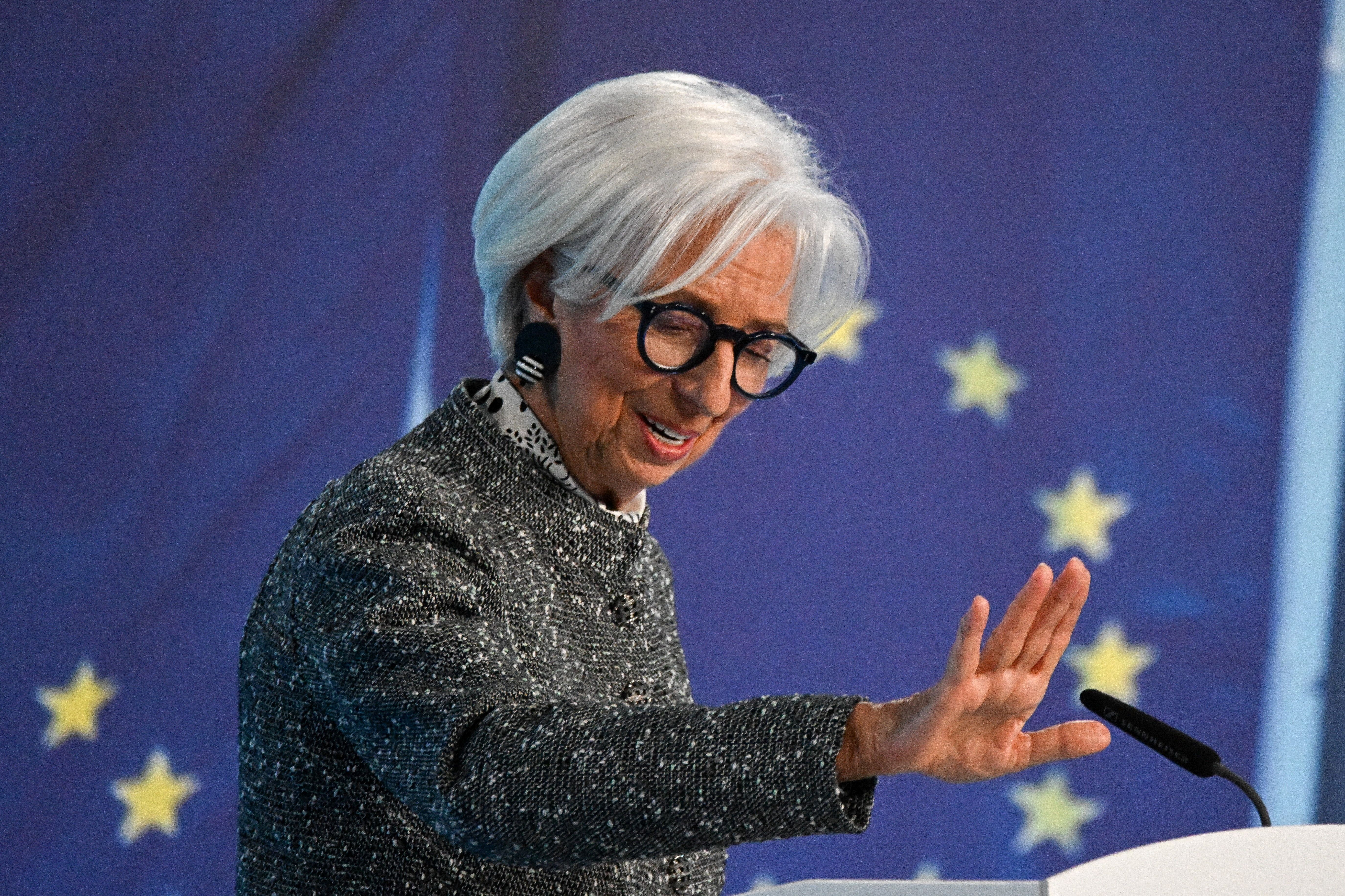 European Central Bank President Christine Lagarde addresses the press in Frankfurt