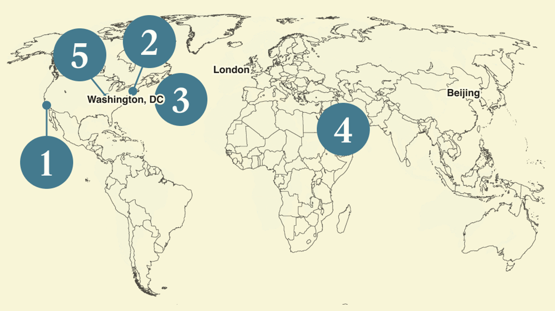 A numbered map of the world.