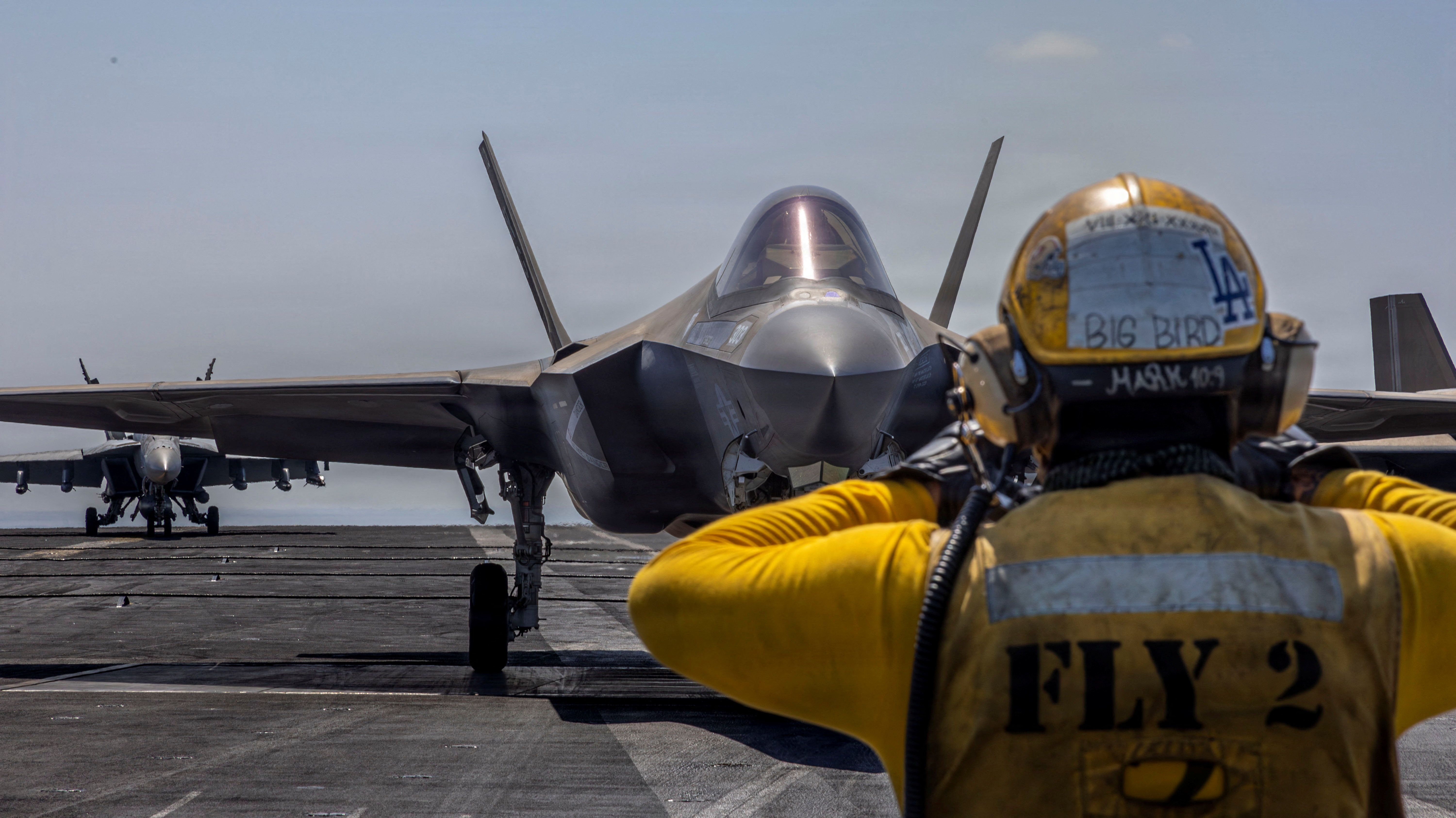 A U.S. Marine Corps F-35C Lightning II prepares to launch from the flight deck of the U.S. Navy Nimitz-class aircraft carrier USS Abraham Lincoln in support of the Operation Epic Fury attack on Iran from an undisclosed location, March 2, 2026. 