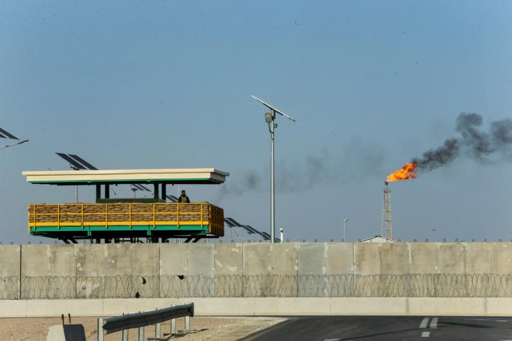 A view of a security post overlooking the Zubair oil field in Zubair Mishrif, Basra, Iraq