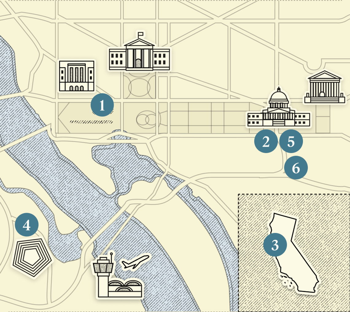 A numbered map of Washington, DC.