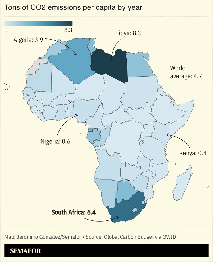 A map showing CO2 emissions per capita in Africa.