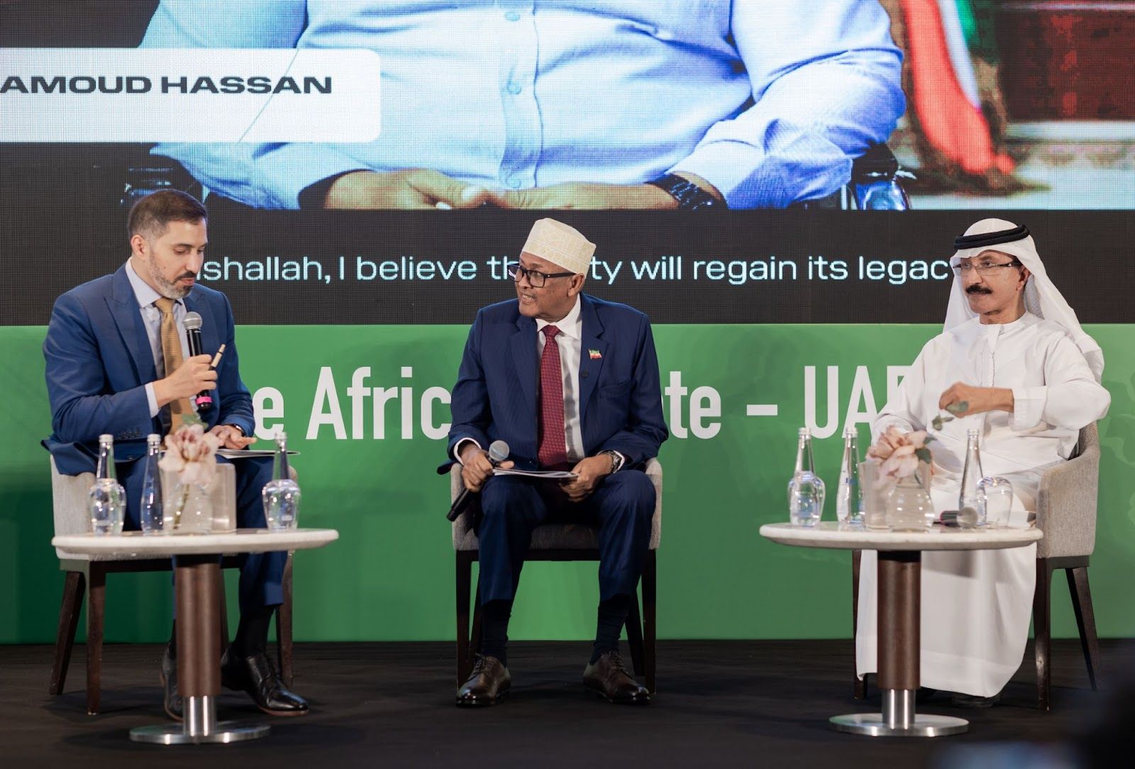 Right to left: DP World Chairman Sultan Ahmed bin Sulayem, Somaliland President  Abdirahman Mohamed Abdilahi, Semafor Gulf Editor Mohammed Sergie
