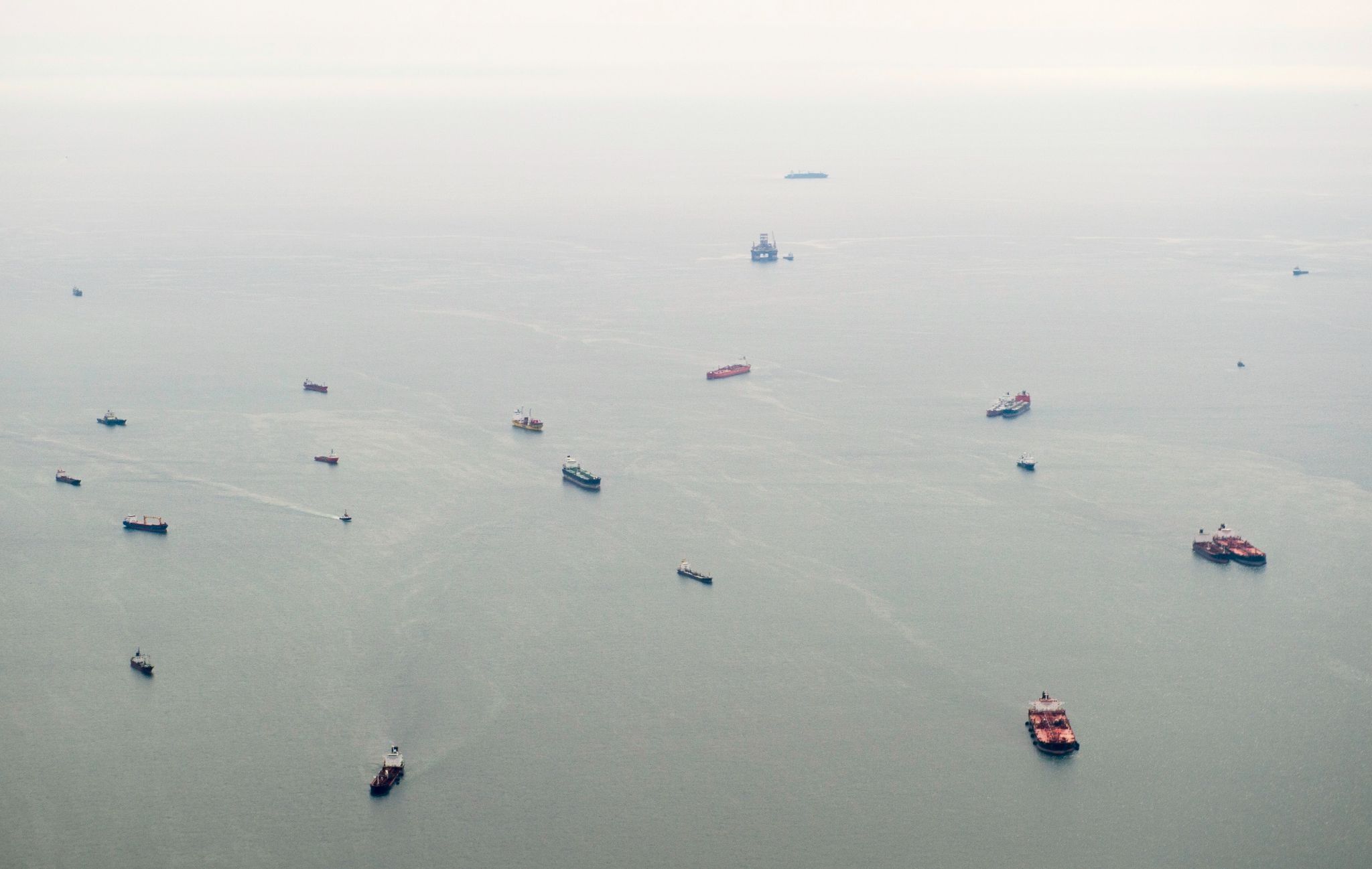 Ships waiting to dock off the coast of Luanda.