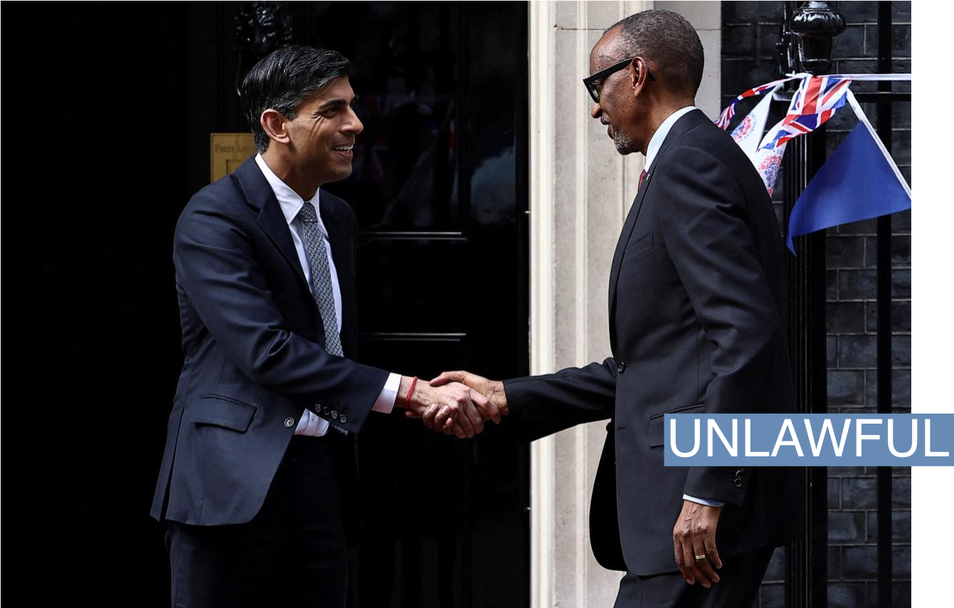British Prime Minister Rishi Sunak shakes hands with Rwandan President Paul Kagame at Downing Street in London, Britain May 4, 2023. REUTERS/Henry Nicholls/File Photo
