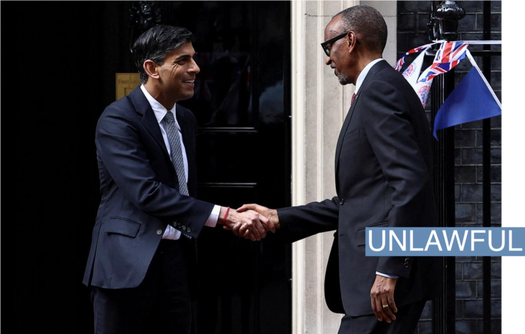 British Prime Minister Rishi Sunak shakes hands with Rwandan President Paul Kagame at Downing Street in London, Britain May 4, 2023. REUTERS/Henry Nicholls/File Photo