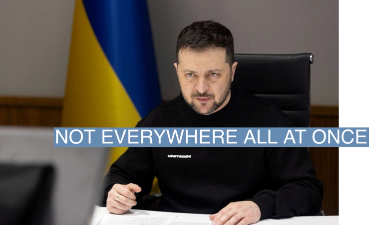 Ukraine’s President Volodymyr Zelenskiy attends a working session of G7 leaders via video link on the day of the first anniversary of Russia’s attack on Ukraine.