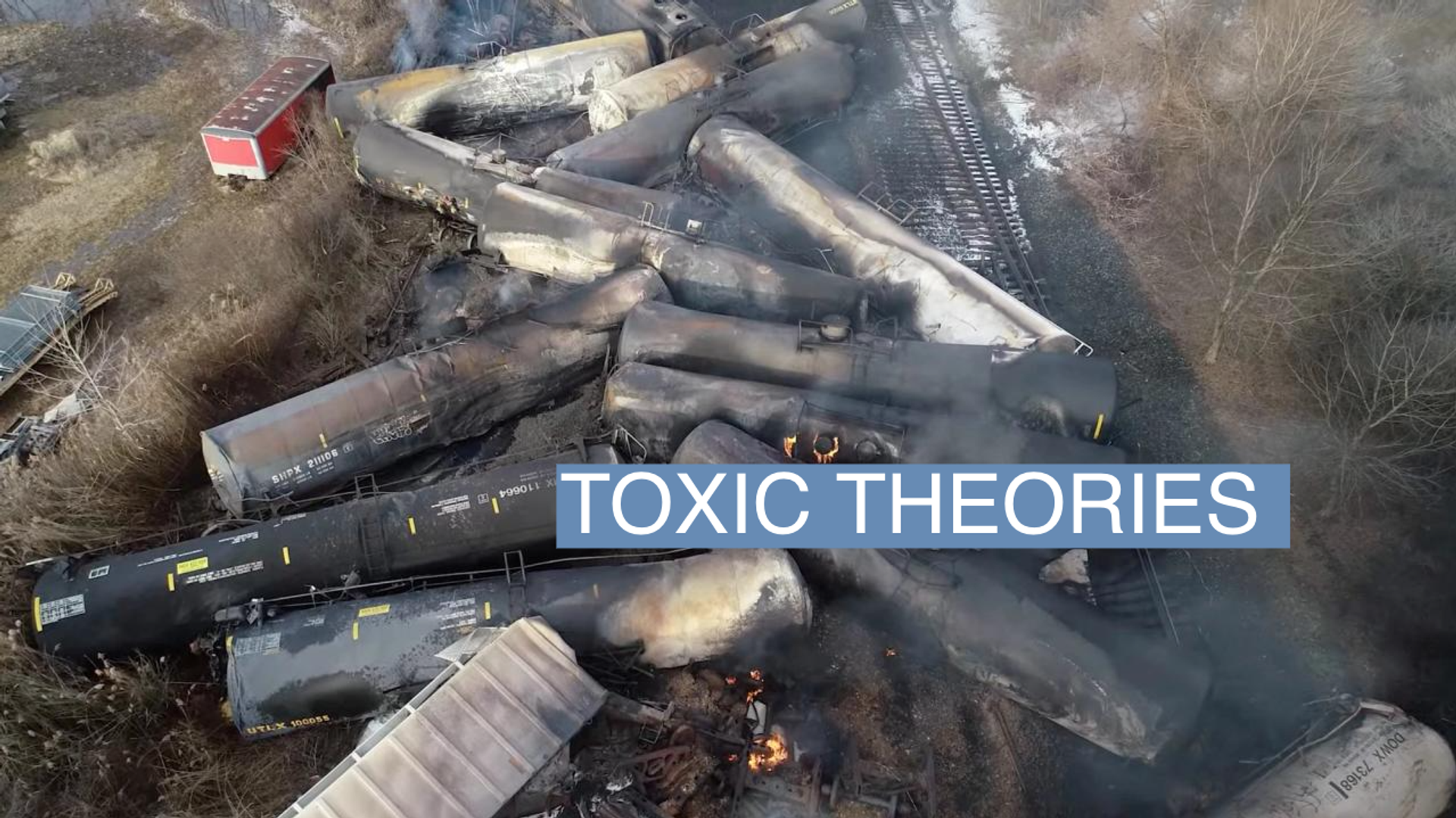 Drone footage shows the freight train derailment in East Palestine, Ohio