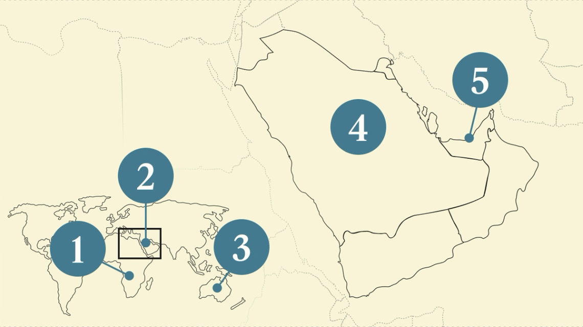 A numbered map of the Gulf.
