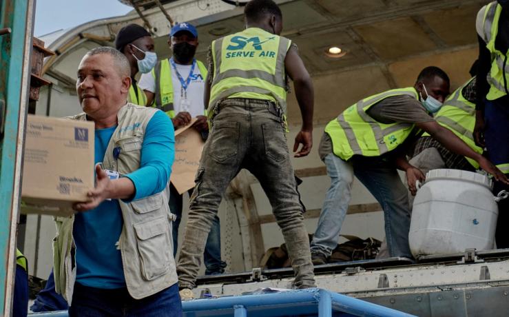 Unicef staff receive medical supplies for efforts to contain the ebola outbreak in the DRC.