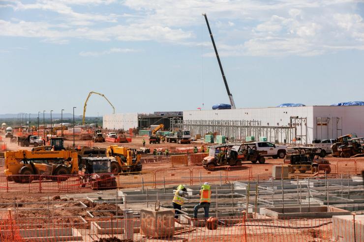 Data center buildings are under construction during a tour of the OpenAI data center in Abilene, Texas