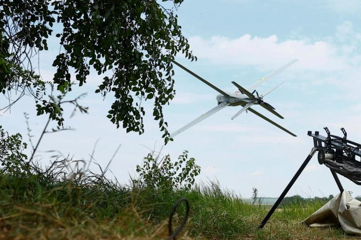 A RAM-2X strike drone launches from the Ukrainian front line.
