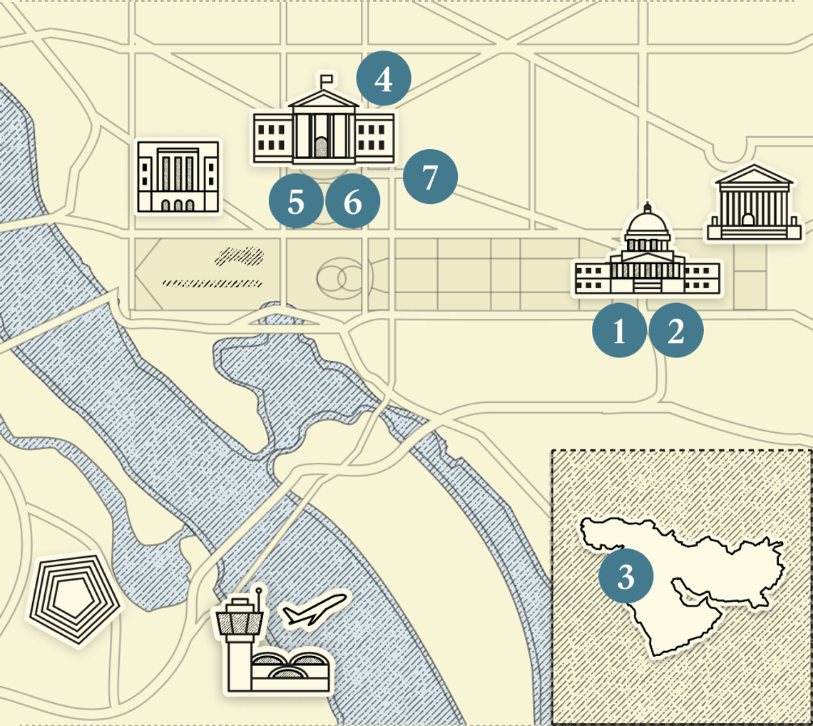 A numbered map of Washington, DC.