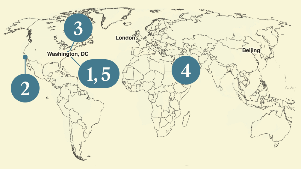 A numbered map of the world.