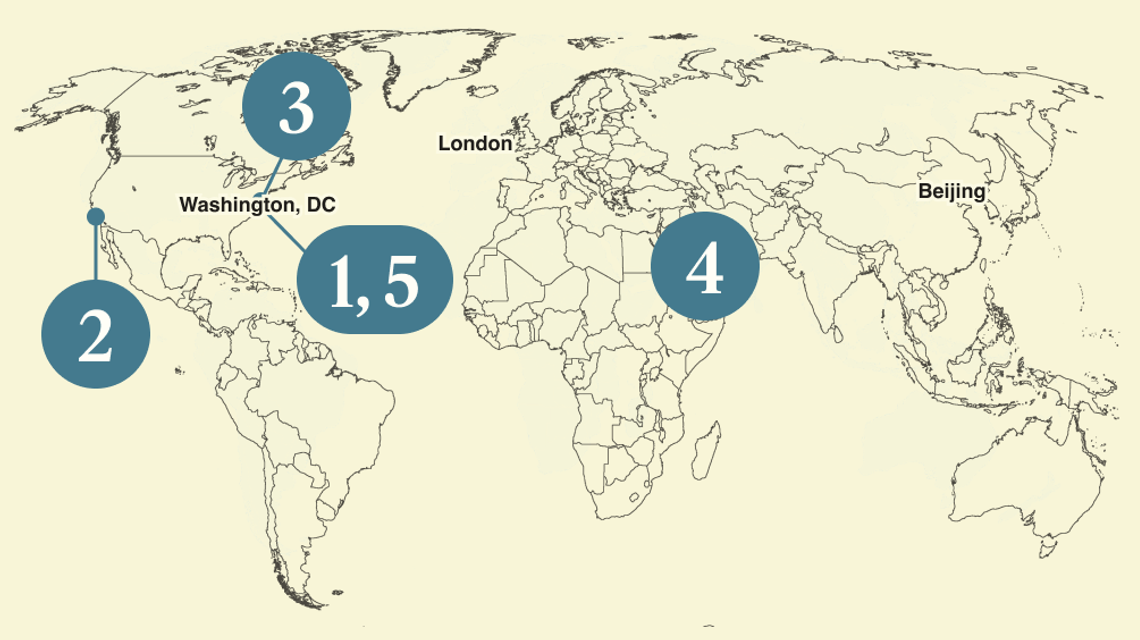 A numbered map of the world.
