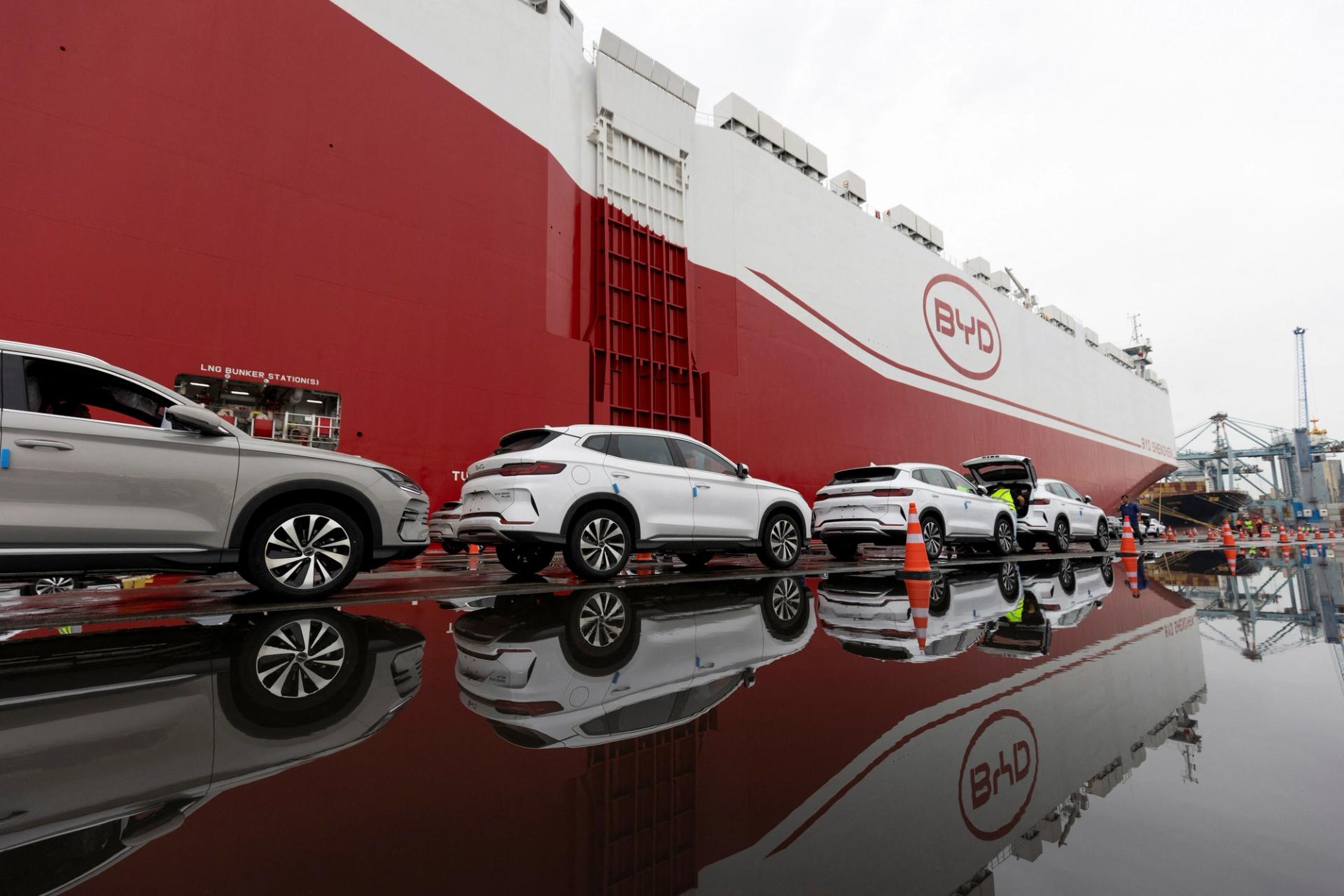 A BYD vessel docks at the Itajai port in Santa Catarina, Brazil.