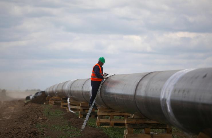 A worker on a Russian gas pipeline.