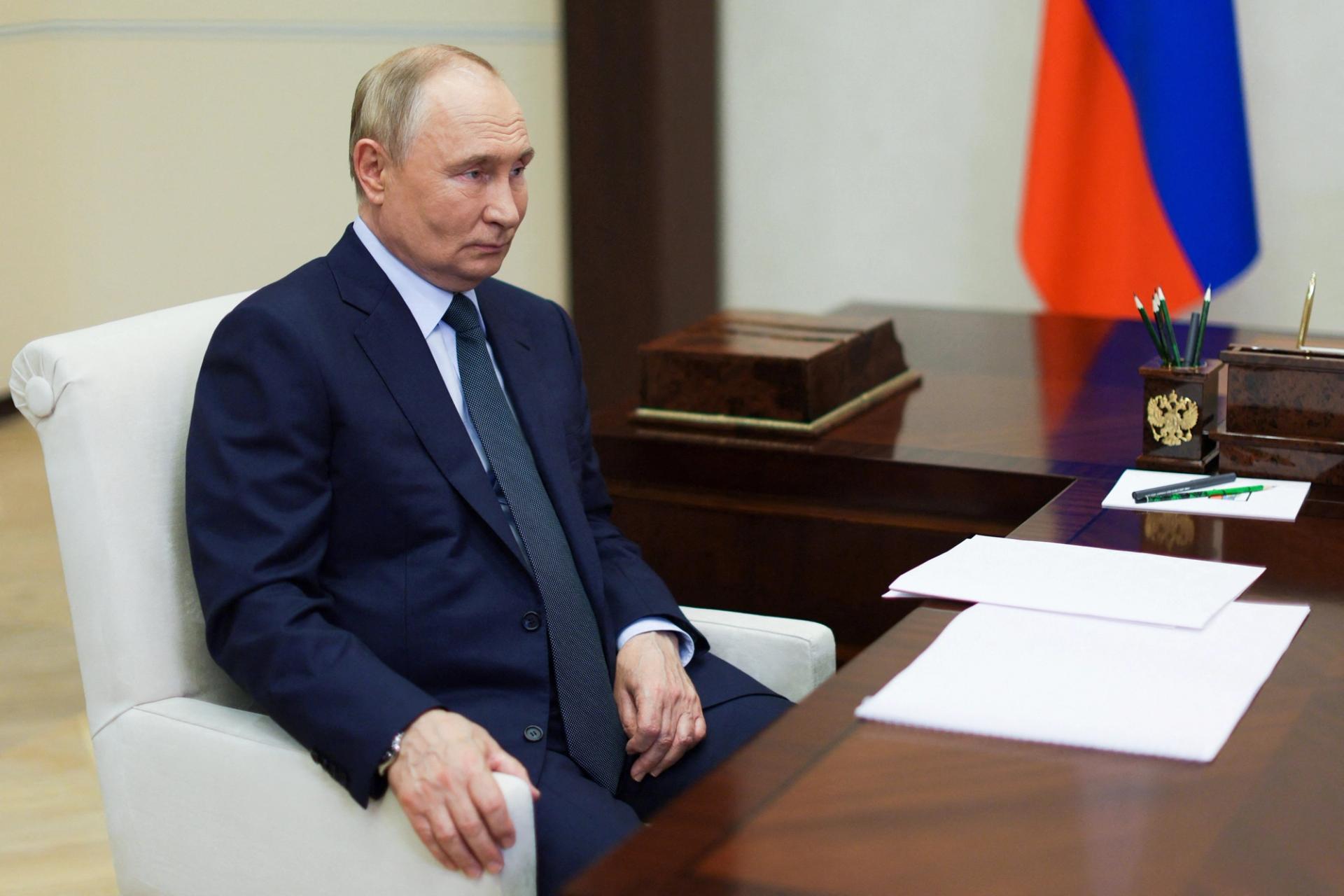 Russian President Vladimir Putin, wearing a navy suit and tie, at a meeting in Moscow in November 2024.