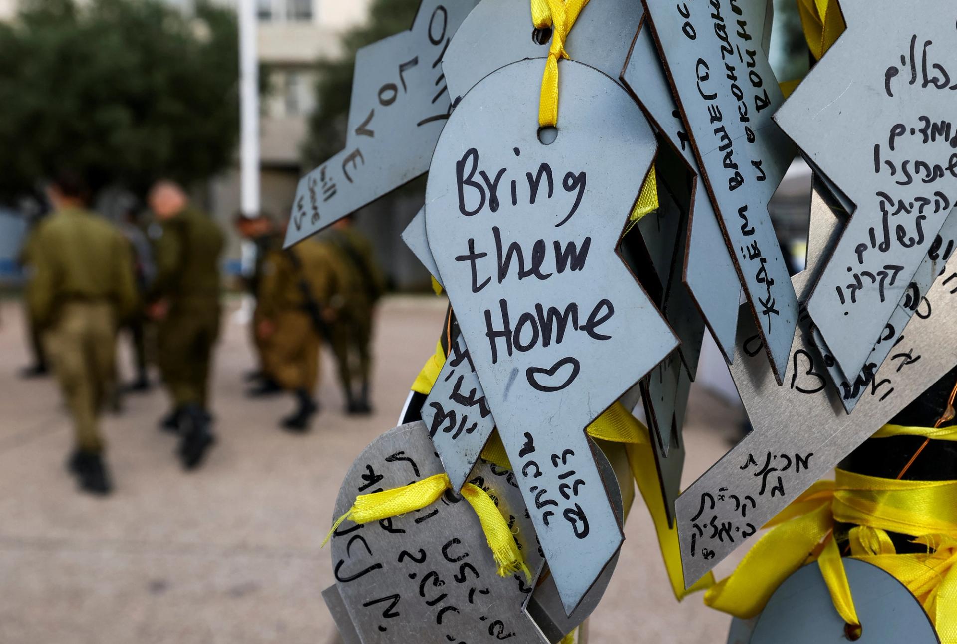 Messages in support of the hostages kidnapped during the deadly Oct. 7, 2023 attack.