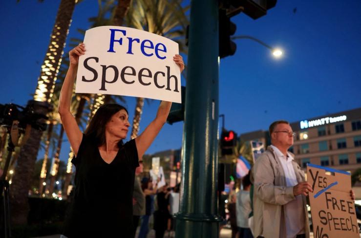 A pro-free speech protest in California.