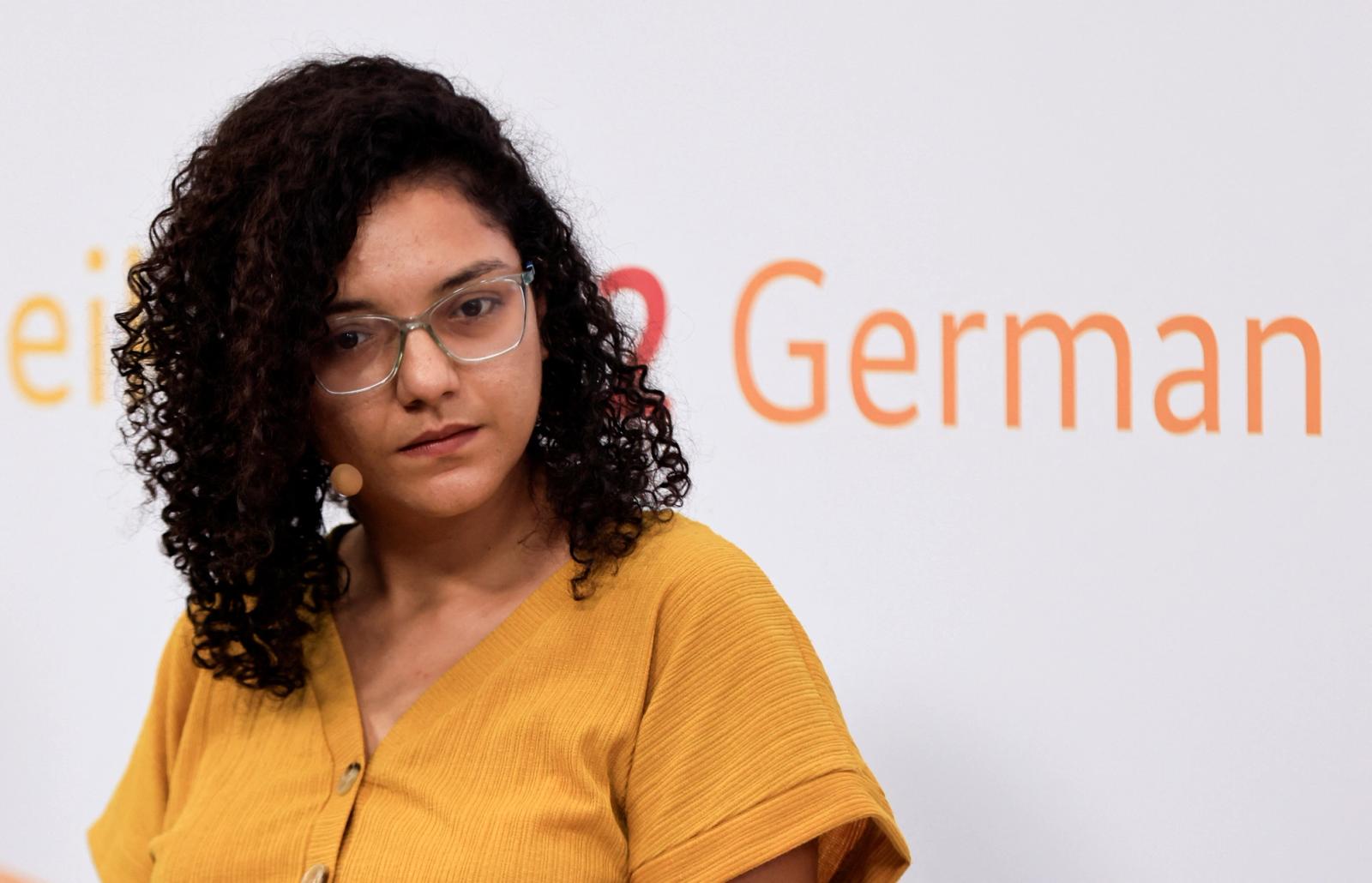 Sanaa Seif, sister of Egyptian-British hunger striker Alaa Abd el-Fattah, attends a talk at the COP27 climate summit in the Red Sea resort of Sharm el-Sheikh, Egypt.