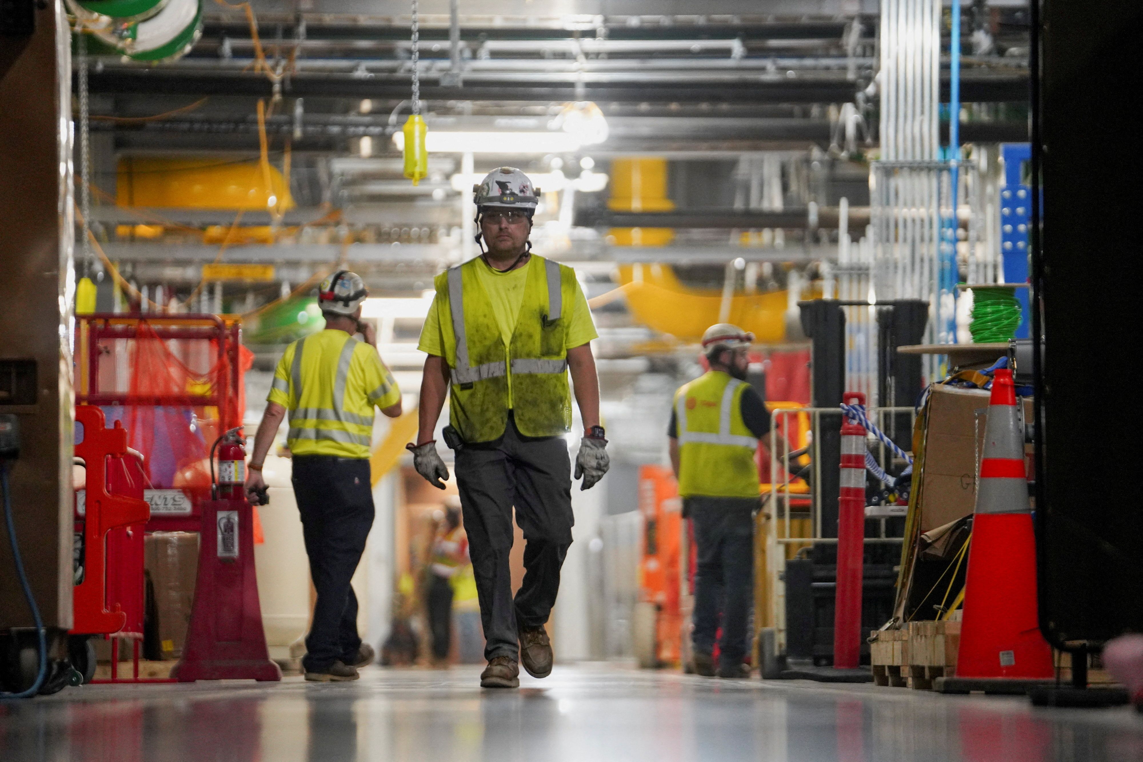 Workers in a data center