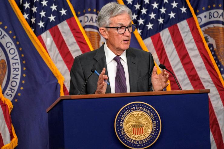 U.S. Federal Reserve Chair Jerome Powell speaks at a press conference, following a two-day meeting of the Federal Open Market Committee on interest rate policy, in Washington, D.C., U.S.