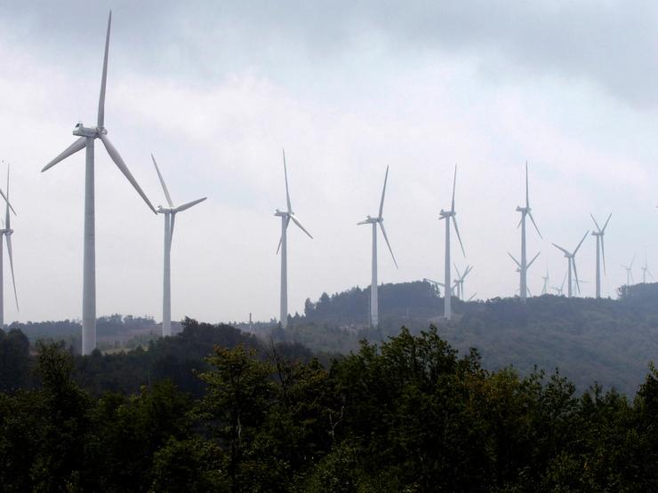 Wind turbines.