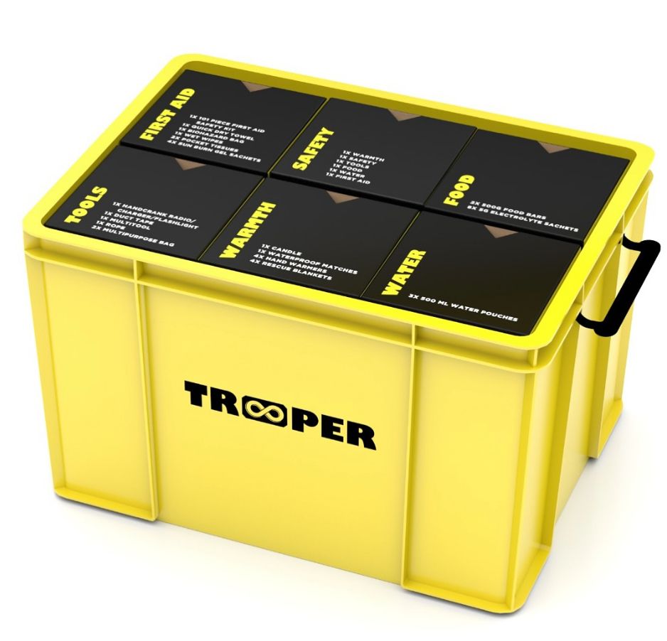 A rendering of Trooper’s 75-item emergency survival kit.