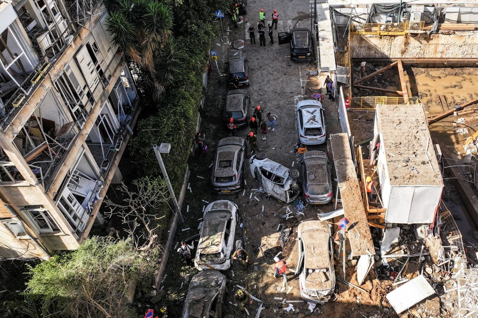 The aftermath of an Iranian drone strike in Tel Aviv. 