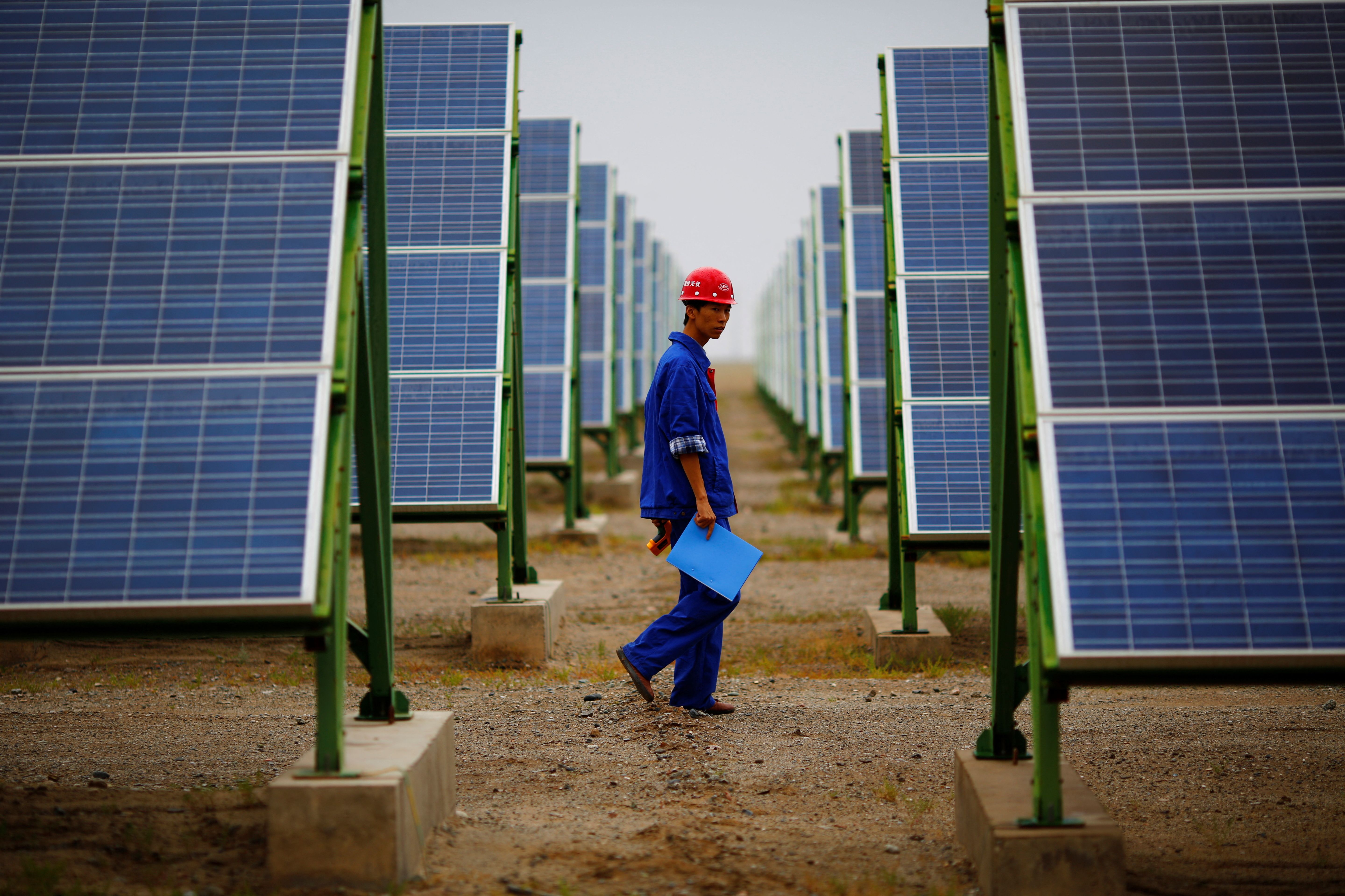  Solar panels at a solar farm in Dunhuang. 