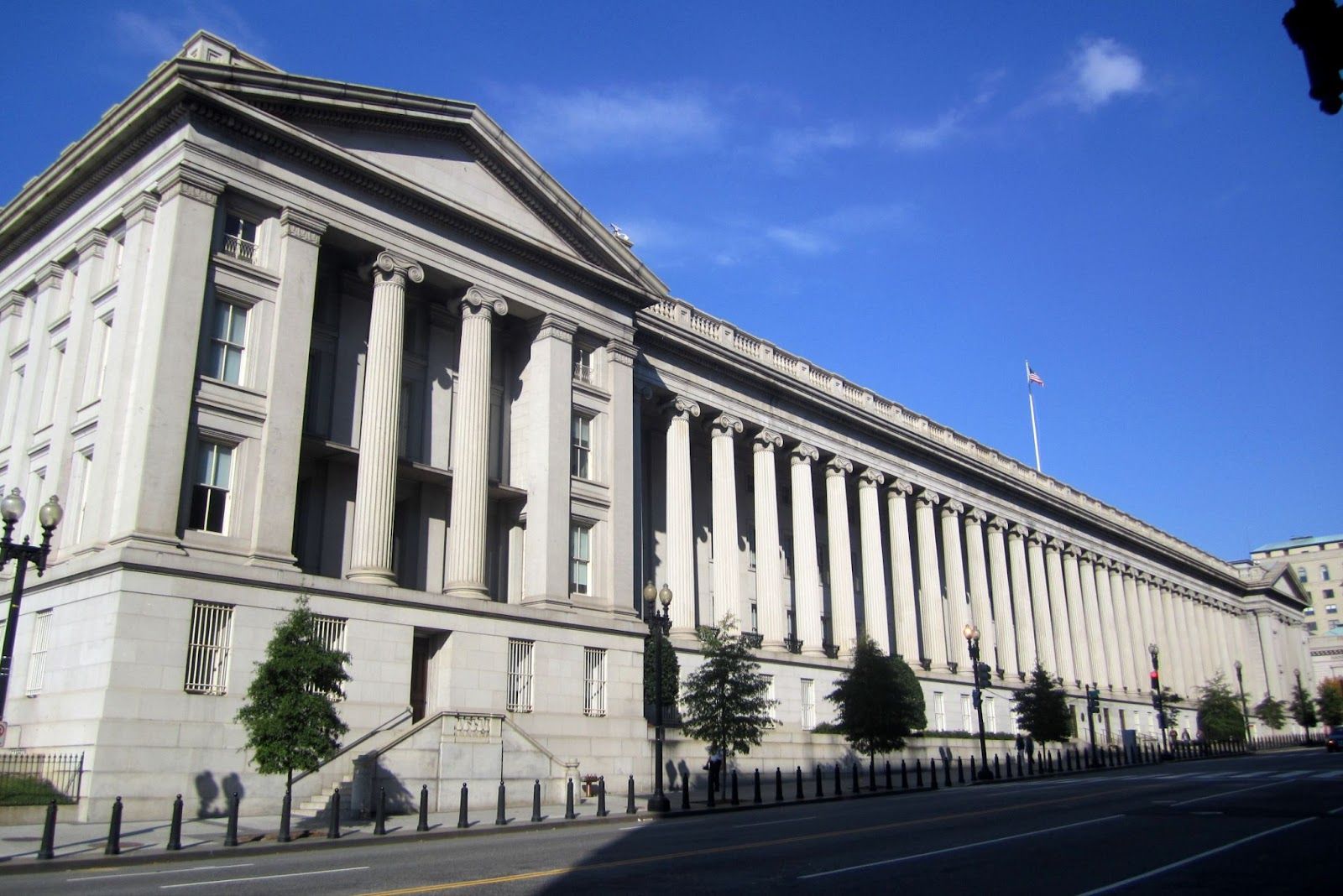The US Department of Treasury building in Washington, DC.